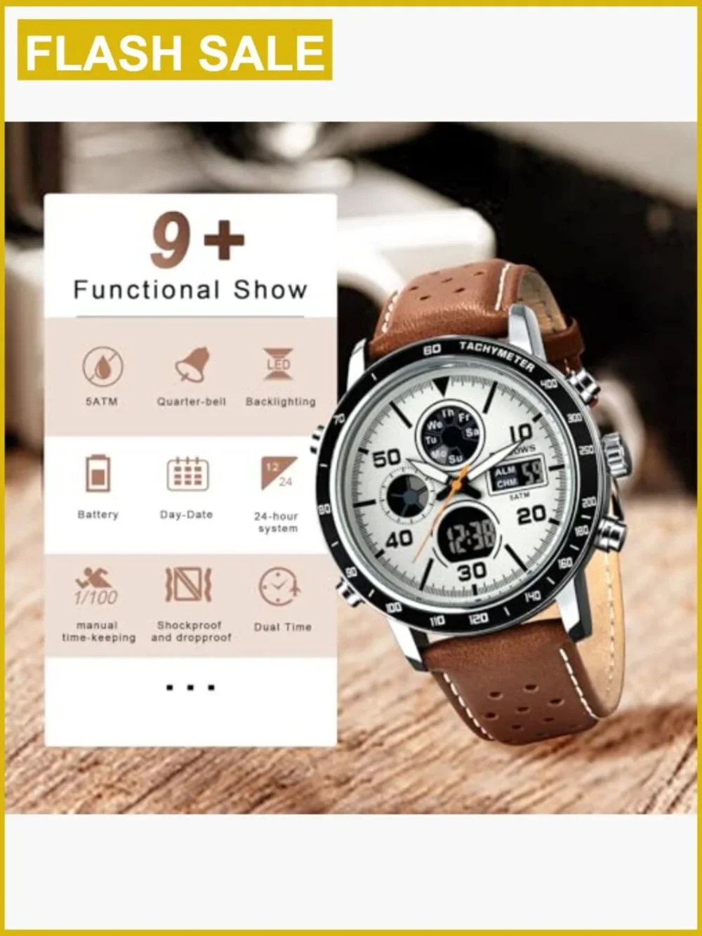 Men's Multifunction Analog Digital Watch Dual Time Display LED